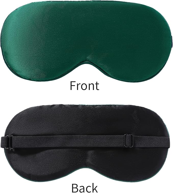 2-Pack 100% Real Natural Silk Eye Mask, Silk Sleeping Mask, Shade Puffy Eye Gift with Adjustable Straps, Sleep Eye Mask, SHJINJU Eye Mask Shade (Black and Dark Green)