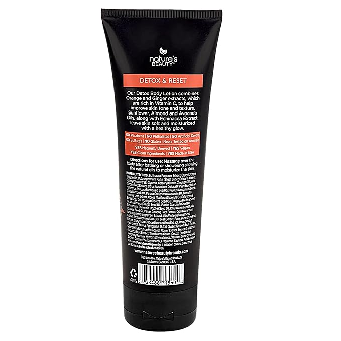 Nature's Beauty Orange Ginger Detox Body Lotion Multi-Pack - Lightweight, Non-Greasy Moisturizer, Improve Skin Tone+Texture Made w/Vitamin C, Sunflower + Almond + Avocado Oils 8 oz (2 Pack)