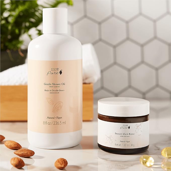 100% PURE Skin Support Stretch Mark Butter Belly Moisturizer - Nourishing Skin Defense with Vitamins & Antioxidants Natural Pregnancy Formula - Shea, Cocoa Butter, Vitamin E Cream - Vegan - 1.35oz