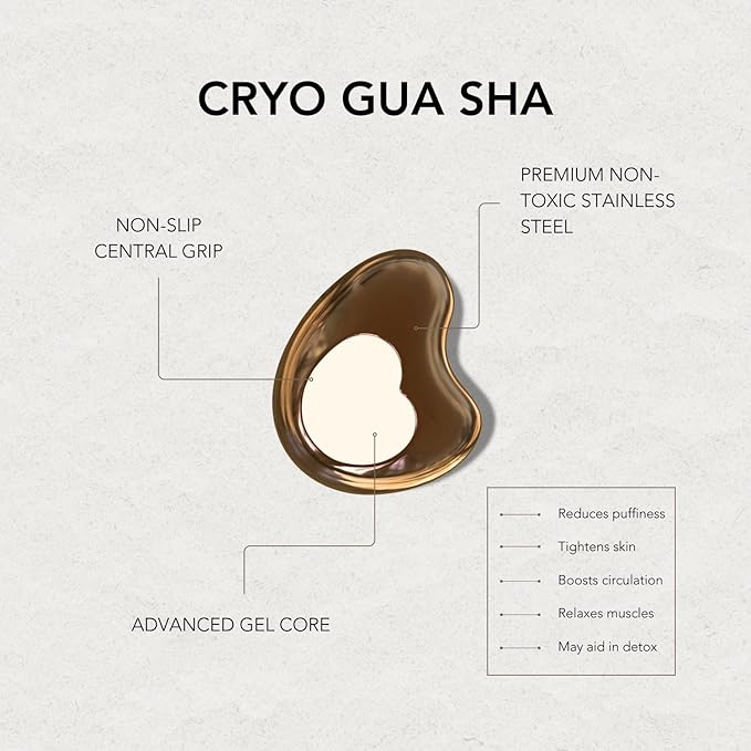 Gua Sha Facial Tools and Gua Sha Oil Skincare Gift Set - Gua Sha Set Consists of 100% Pure Jojoba Oil with Bakuchiol Serum and Vitamin E (30ml), and Stainless Steel Cryo Guasha Tool for Face by TRIONI