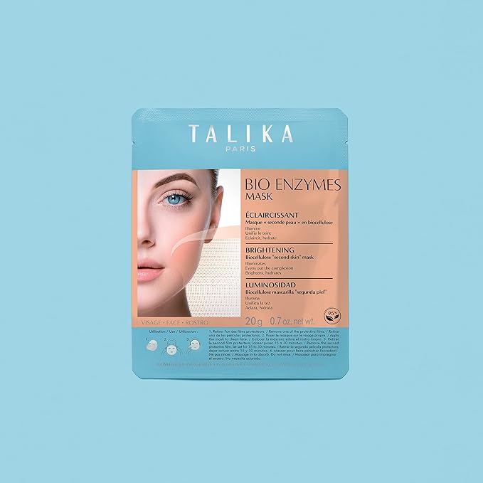 Talika Bio Enzymes Brightening Mask - Hydrating & Illuminating Face Mask - Biocellulose Regenerating Mask - Second Skin Effect Beauty Sheet Mask - 20g