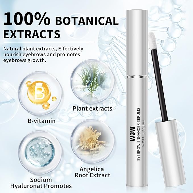 Natural Eyebrow Growth Serum To Grow Brows for Women, Fuller, Thicker, Longer Brows, 3ML Plant Extracts Enhancer, Visible Growth in 4 Weeks, Vegan & Cruelty-Free