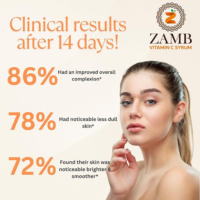 Zamb 15% Vitamin C Face Serum for Glowing Skin – Anti Aging, Hydrating, Brightening, Dark Spot Remover, Even Skin Tone, With Hyaluronic Acid & Natural Extract, For all type of skin – 1 fl oz