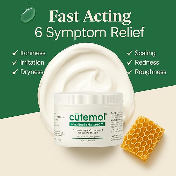 Cutemol Emollient Moisturizing Cream - Serious Moisturizer Lotion Balm for Recovering Dry, Damaged Skin - Hydration for Cracked Hands and Feet, Eczema, Psoriasis, and Raw Skin (8 oz)