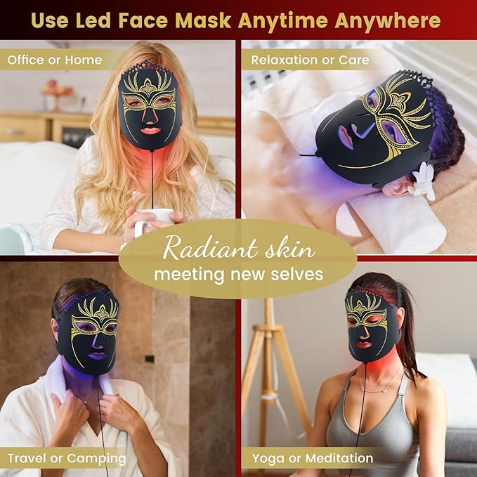 7 Color Led Light Therapy Face Mask, ZJKC Red Light Therapy for Face, Upgraded Led Face Mask Light Therapy include 360PCS Led, Portable Silicone Beauty Facial Mask, Led Mask Therapy at Home and Travel