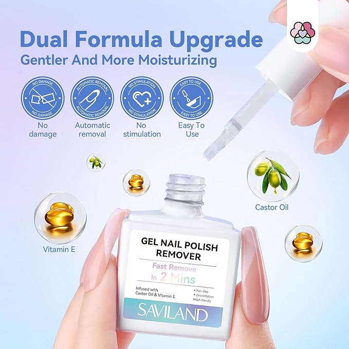 Saviland Gel Nail Polish Remover Kit and Cuticle Oil Vitamin E