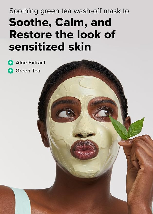 I DEW CARE Wash-Off Mask - Matcha Mood | Korean Facial Soothing Green Tea Skincare for Dry and Sensitized Skin, Korean Face Mask Skin Care for Face, 3.38 Oz