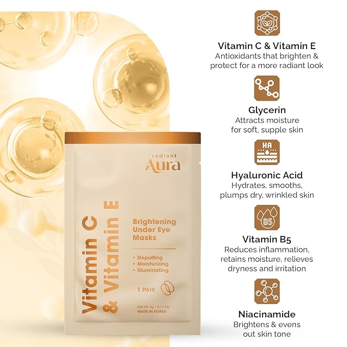 Under Eye Patches with Vitamin C & E - Dermatologist Tested Korean Eye Gel Patches for Puffy Eyes and Dark Circles - Hydrating Eye Gel Patches - Brightening Depuff Eye Patches - 15 Pairs