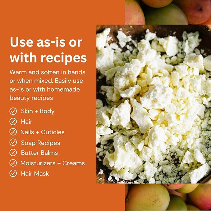 Handcrafted 100% Pure Mango Butter Traditional West African Blend | Crafted in Small Batches | Nutrient Rich Butter | 6 Ounce