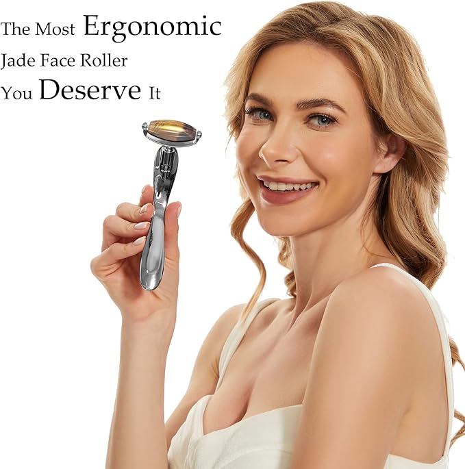 I·B·N G Jade Face Roller, Facial Tools Face Rollers for Women, Face Massage Skin Care Beauty Tools with 3 Interchangeable Heads (Cat Eye+Black)