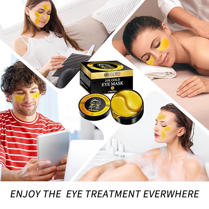 Golden Glow Under Eye Patches for Puffy Eyes - 60Pcs Eye Gels Rejuvenating Treatment for Dark Circles, Puffiness, Refreshing,Revitalizing Looks Less Tired