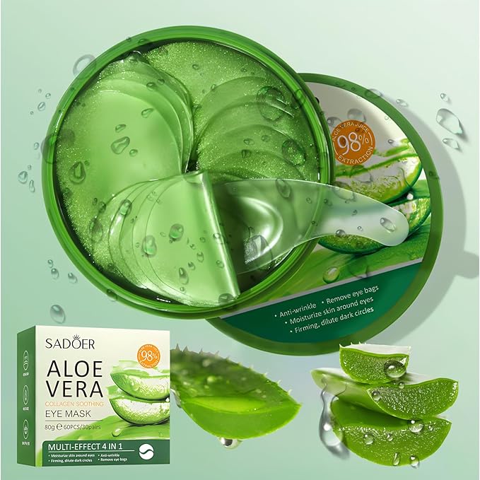Under Eye Mask - 60 PCS Under Eye Patches, Hydrating Eye Gel Pads for Puffy Eyes, Dark Circles, Eye Bags, Puffiness, Fine Lines and Wrinkles with Pure Natural Extracts Undereye Jelly Mask (Aloe Vera)