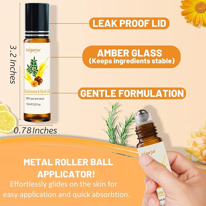 3 PCS Frankincense Essential Oil Blend Oils Roll On, Patchouli, Myrrh, Rosemary Essential Oils, Vitamin C Roller for HIPS, Hands, Shoulders and Legs Skin Care Soothing