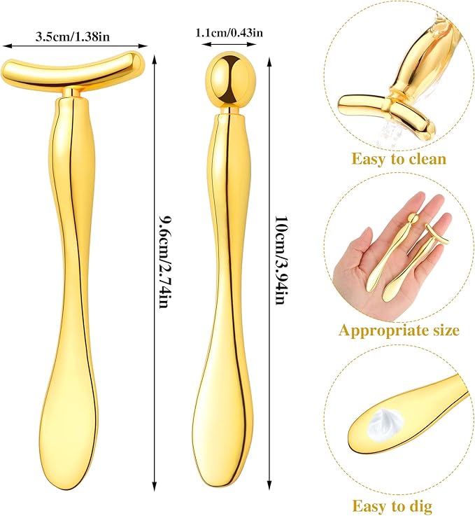 Pimoys 2 Pcs Metal Eye Cream Applicator Face Roller Massager Tool,Eye Massage Wand Stick Girls Women Facial Massager for Reducing Puffiness Wrinkle