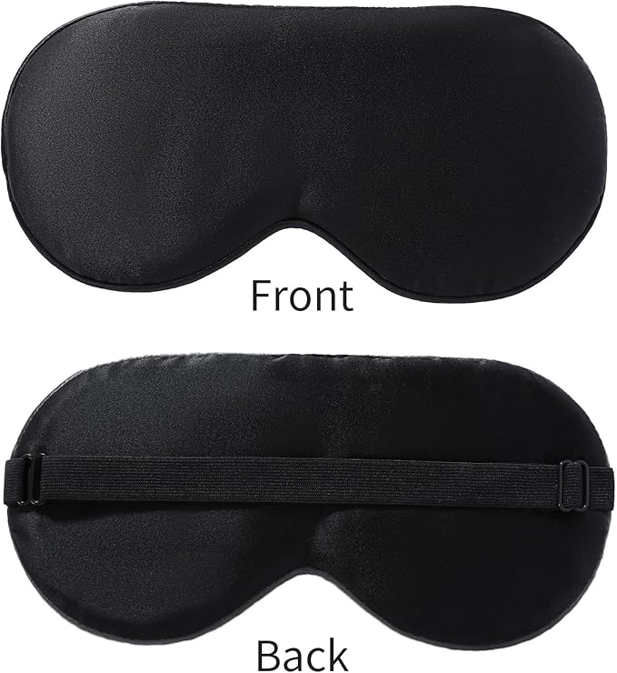 2-Pack 100% Real Natural Silk Eye Mask, Silk Sleeping Mask, Shade Puffy Eye Gift with Adjustable Straps, Sleep Eye Mask, SHJINJU Eye Mask Shade (Black and Black)
