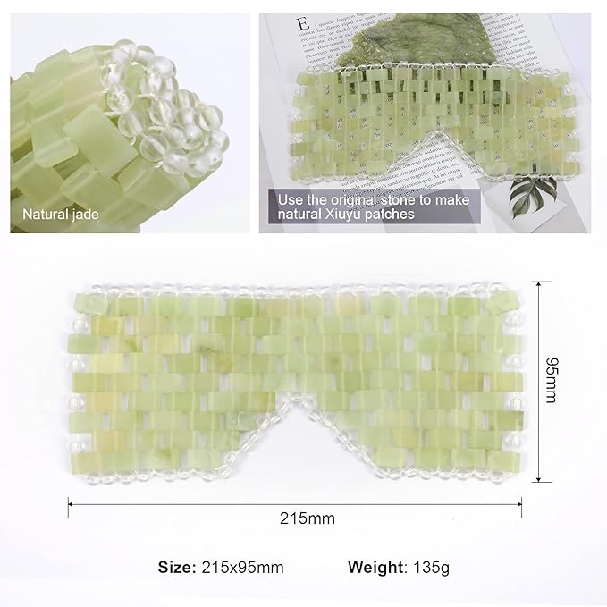 Jade Eye Mask, Facial Cooling Mask with 100% Real Jade for Hot & Cold Therapy to Reduce Wrinkles, Puffiness, Migraines, and Anti-Aging