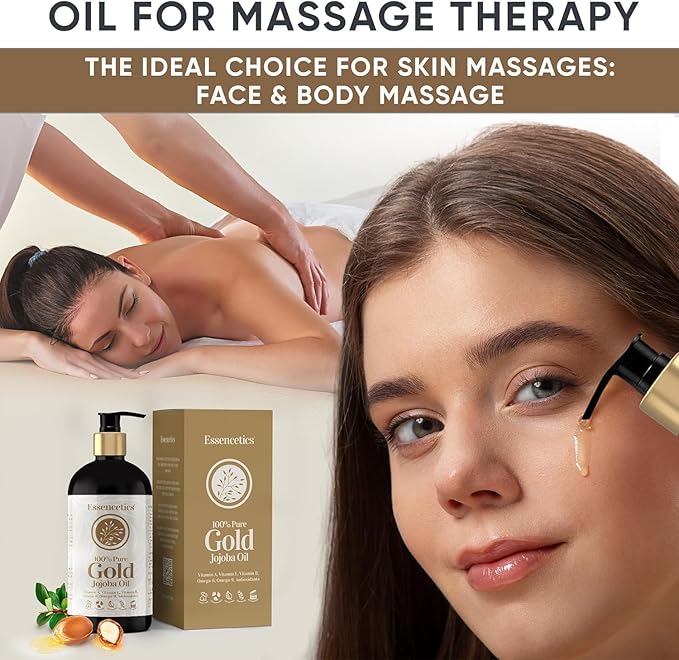 Organic Jojoba Oil 16 oz - 100% Pure & Natural Jojoba Massage Oil for Hair, Skin, Body, & Face - Natural Cold Pressed Unrefined - Hexane Free Massage Oil for Massage Therapy & Date Night