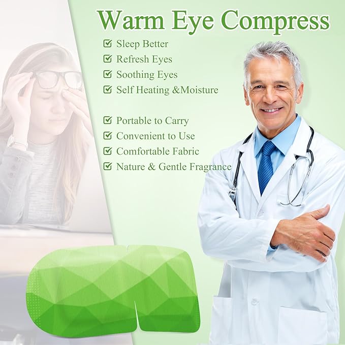 32 Packs Steam Eye Mask, Heated Eye Mask for Sleeping, Warm Compress for Eyes, Self Heating Disposal Eye Mask Comfortable Sleep Mask for Home, Office, Spa, Travel Essentials (Green Tea)