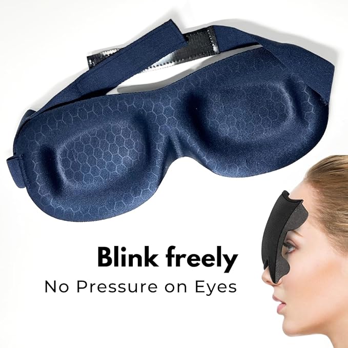 3D Contoured Eye Mask for Sleeping | Sleep Mask for Side Sleepers | Eyelash Extensions with Velcro Closure | Shade Cover | Eye Sleeping Mask | Flight Essential | Blue | Concave Molded