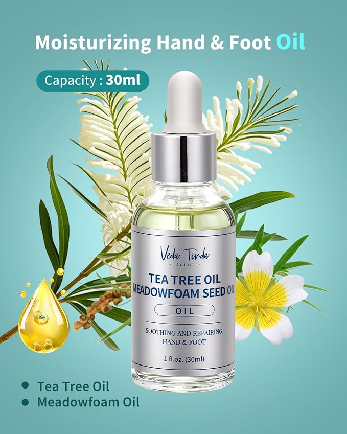 VTS Foot and Hand Care Kit - Includes Tea Tree Oil, Salt Scrub, Serum, Urea Cream 40 Percent, Moisturizing Heel Socks - Home Pedicure Spa Kit for Dry Cracked Heels Feet Knees Elbows Hands