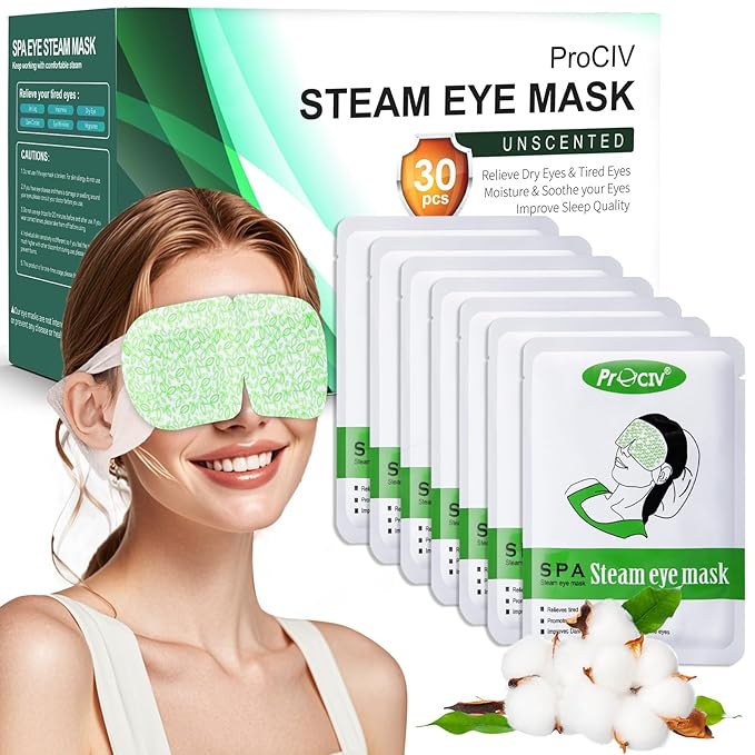ProCIV 30 Packs Steam Eye Mask, Heated Eye Masks Relaxing Gifts for Women Soothing Eye Fatigue Hot Sleep Mask, Warm Eye Compress for Dry Eyes, Disposable Mask for Travel Essentials