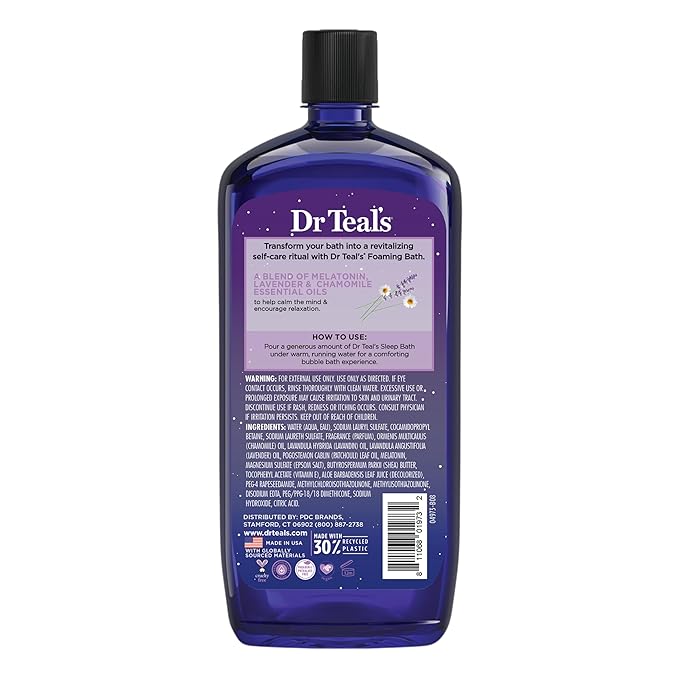 Dr Teal's Foaming Bath with Pure Epsom Salt, Sleep Blend with Melatonin, Lavender & Chamomile Essential Oils, 34 fl oz (Pack of 2)