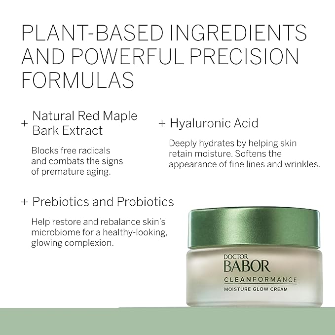 BABOR CLEANFORMANCE Moisture Glow Cream, Lightweight Daily Moisturizer with Light-Reflecting Pigments, Instant Glow and Hydration, Prebiotics & Probiotics Facial Cream, Radiant Even Complexion, 1.7 oz