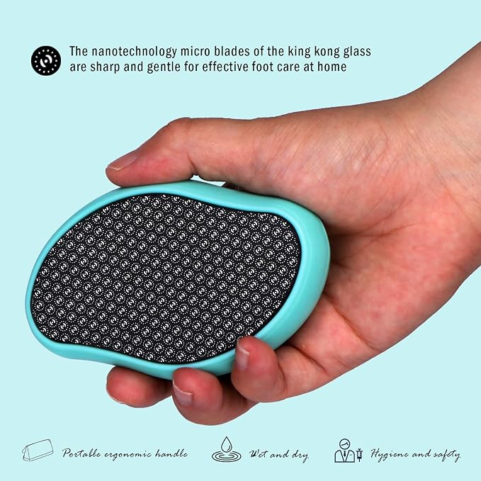Glass Foot File Callus Dead Remover Heel Scraper and Shower Scrubber - Safely and painlessly removes calluses and Dry Skin from Heels (Blue)