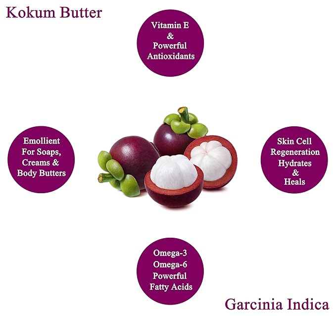 Raw Kokum Butter 2 lbs. Bar 100% Pure Natural - Great for Skin, Body and Hair Moisturizer, DIY Creams, Balms, Lotions and Soap Making.