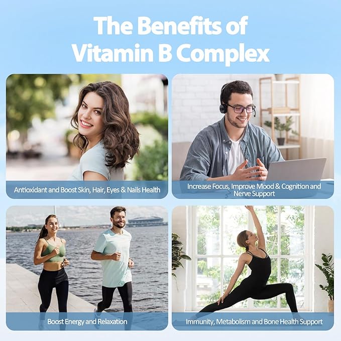 13-in-1 Vitamin B Complex Plus with Vitamin B1, B2, B3 (Niacin), B4, B5, B6, B7 (Biotin), B8 (Inositol), B9 (Folate), B12, C, D3, K2 for Energy, Nerve, Immune, Skin - 120 Caps per Bottle - 2 Bottles