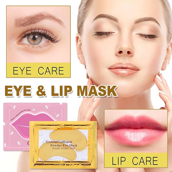 Miniling 30 Pairs Lip Mask & Eye Mask, Crystal Collagen Under Eye Patches for Puffy Eyes, Undereye Bags, Wrinkles, 24K Gold Gel Eye Masks for Dark Circles and Puffines, Skincare Gifts for Women