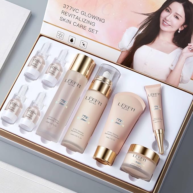 Skin Care Set 9 in 1 Facial Cleanser, Toner, Serum, Face Lotion, Cream & Eye Cream โ Hydrating, Anti-Aging &Brightening Daily Routine for Glowing Skin