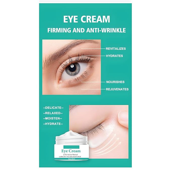 Caffeine Eye Cream, 2.5% Activity Retinol Eye Cream For Puffiness And Bags Under The Eyes Deep Moisturizing Anti-Wrinkle Aging Fine Line,1.05 Oz