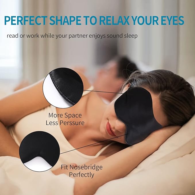 2-Pack 100% Real Natural Silk Eye Mask, Silk Sleeping Mask, Shade Puffy Eye Gift with Adjustable Straps, Sleep Eye Mask, Black and Dark Grey