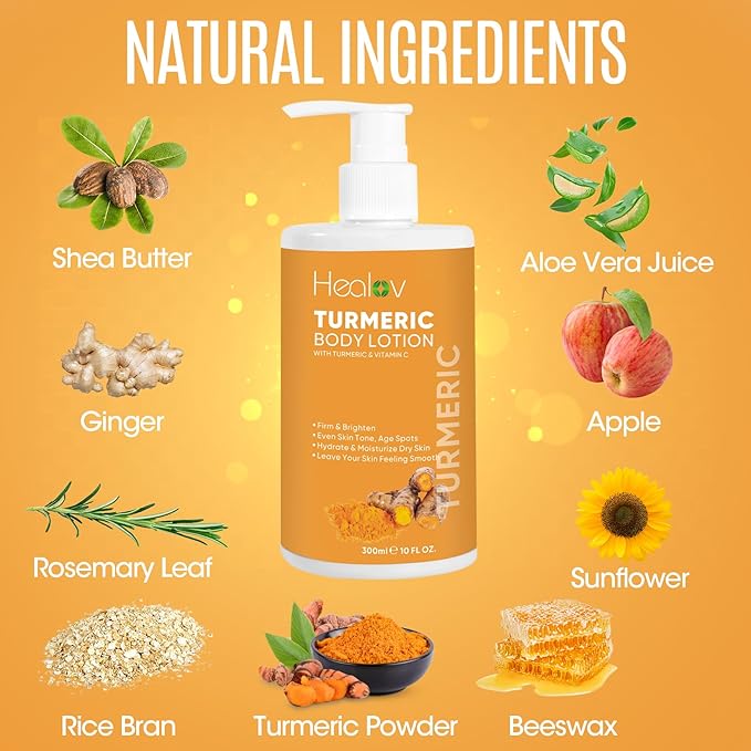 Turmeric Lotion for Spots - Natural Turmeric Skin Brightening Cream for Face & Body - Cleanse Skin, Fight Acne, Even Tone, Clear Scars, Sun Damage, & Discoloration - with Vitamin C