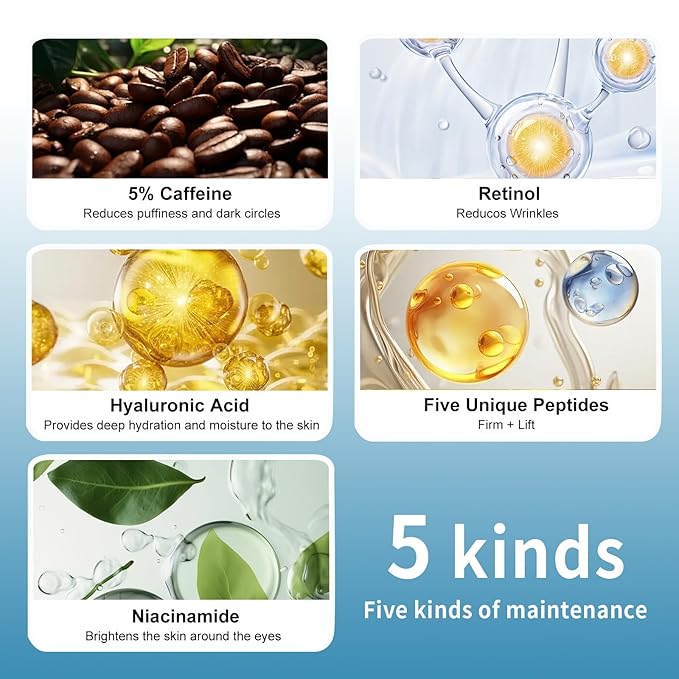 5% Caffeine Eye Serum for Dark Circles,Under Eye Cream with 360°Eye Roller for Eye Bags & Puffiness- Eyes Treatment Serum for Women Create a Natural Charm for Your Eyes(0.76 fl. oz.)