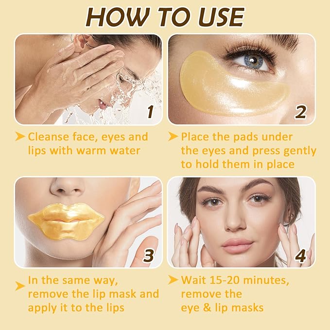 30 Pairs of Eye Masks and 10 Pairs of Lip Masks Skincare Gift Set,Moisturizing Lip Patches and Under Eye Patches for Women Eye Lip Care,Hydrating Gold Eye Patches and Lip Sheet Masks Skin Care Set