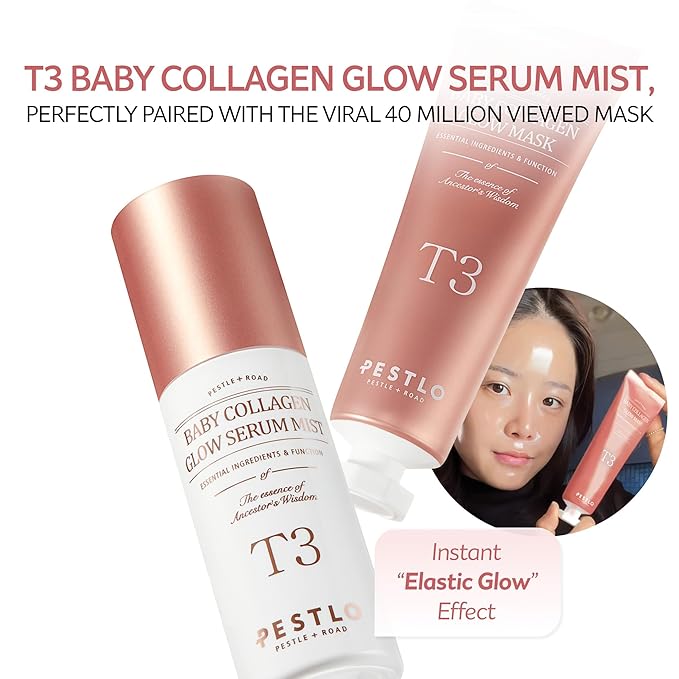 PESTLO T3 Baby Collagen Glow Serum Mist Spray for Korean Glass Skin with Vegan Collagen and Elastic Glow-Boosting Ingredients, 1.69 Fl Oz (50ml)