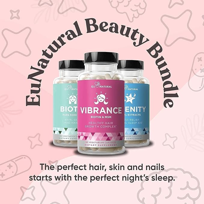 Eu Natural Beauty Bundle - Vibrance Bundle with Biotin & Serenity for Healthier Hair Growth, Stronger Nails, Glowing Skin