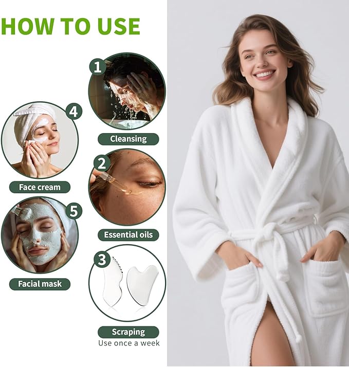 ANNROS 2Pcs Stainless Steel Gua Sha Facial Tools, GuaSha Set for Face Neck, Natural Skin Care,Perfect GuaSha Set for Skincare and Rituals and Travel-Friendly, Gift for Women