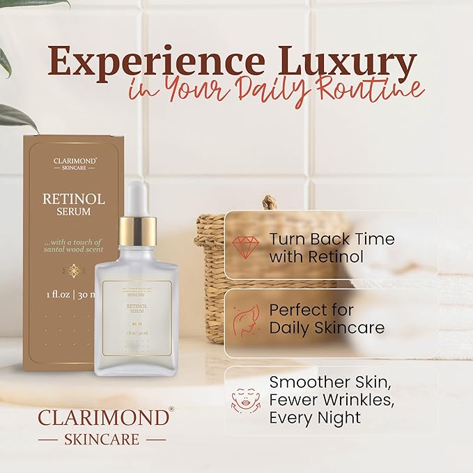 CLARIMOND Retinol Multi-Peptides Serum for Face – 2.5% Resurfacing Retinol and Hyaluronic Acid Serum with Niacinamide & Aloe Vera for Anti-Aging, Brightening, Wrinkle Reduction & Dark Spot Treatment