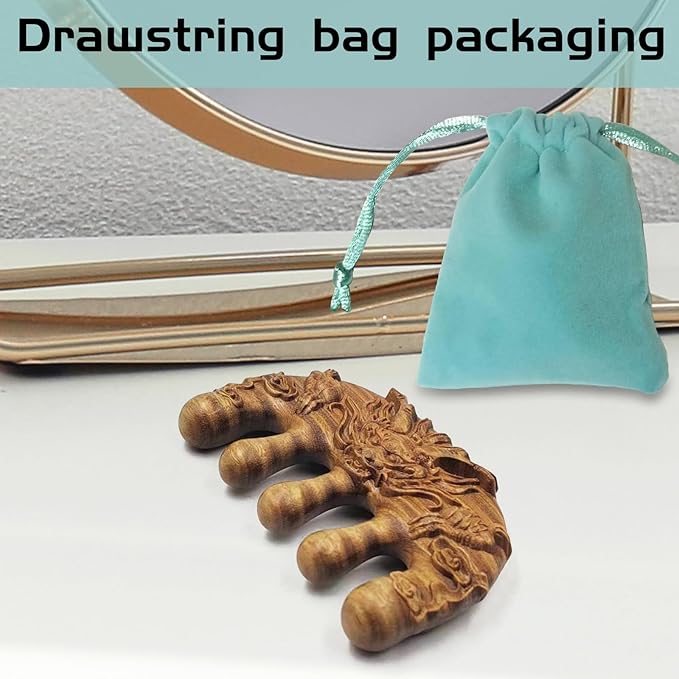 Natural Wood Wide Tooth Hair Comb Head Scalp Massage No Static Green Sandalwood Hair Pick Wooden Comb for Women Men Kids Hair Neck Hands Legs Caring Tool (Dragon Head), Brown