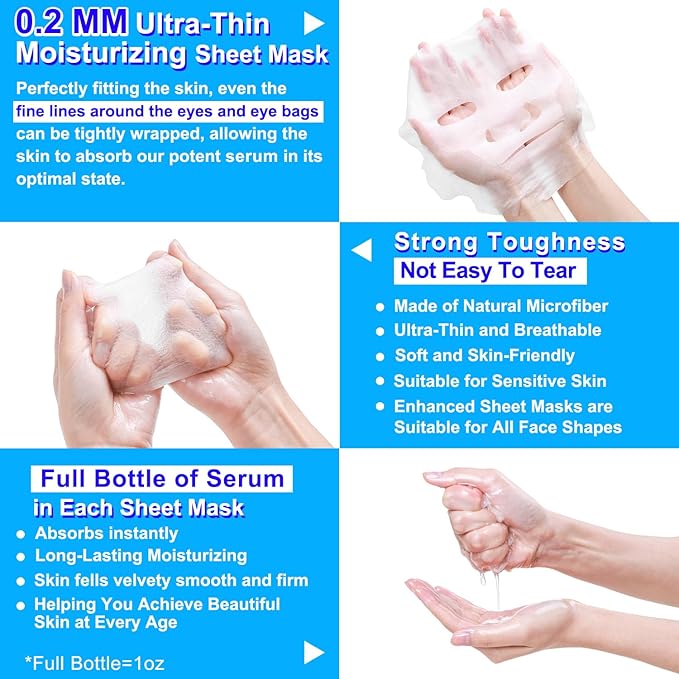 Collagen Face Mask Skincare For Women Hyaluronic Acid Moisturizing Firming Calming Hydrating Pore Treatment Anti-Aging of Different Ages and Skin Types Urban Beauty Secret 25 PCS