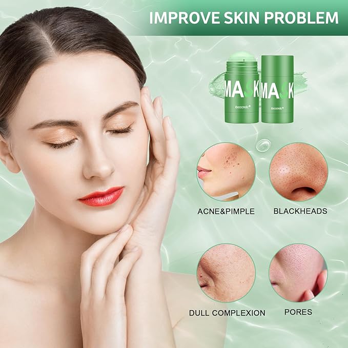 Green Tea Face Mask, Green Mask Stick For Face, 2PCS Deep Cleanse Stick Clay Blackhead Remover Poreless For Purifying, Moisturizing, Oil Control Reduce For All Skin Types
