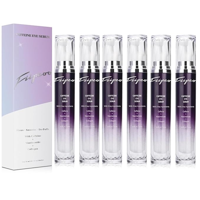 Caffeine Eye Cream for Dark Circles - Caffeine Eye Serum Infused with Collagen and Niacinamide, Cream for Puffines and Bags Under Eyes w/ 360° Depuffer Roller (0.5 Fl Oz (Pack of 6), Mild Coffee)