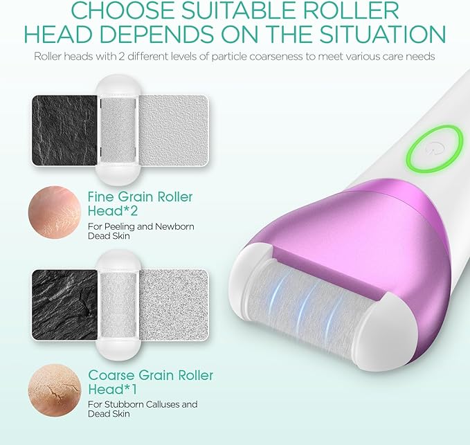 VOYOR Electric Foot Callus Remover Rechargeable Foot File Waterproof Pedicure Tools, Professional Callus Remover for Feet 3 Roller Heads Foot Scrubber Electric Foot Grinder CR300 (Purple)