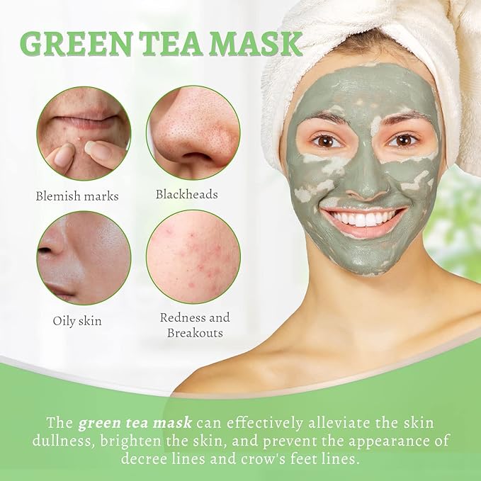 ANAI RUI Green Tea Mask, Clay Mask for Poreless Deep Cleanse, Green Tea Face Mask Blackhead Remover with Kaolin, Aloe, Collagen, Pore Minimizer, Hydrating, Moisturizing
