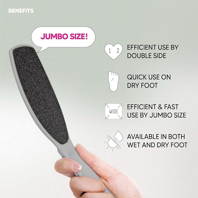 Wide Emery, Double-Sided Pedicure Tool, Colossal Foot File for Men & Women, Effective for Cracked Heel, Callus Remover, Foot Scrubber, Professional, (Gray)