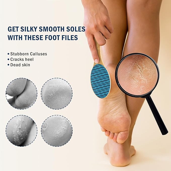 FVION Bamboo Foot File Callus Remover - Portable Foot Scrubber Pedicure Feet Sander File, Double-Sided Heel Scraper for Smooth and Soft Feet