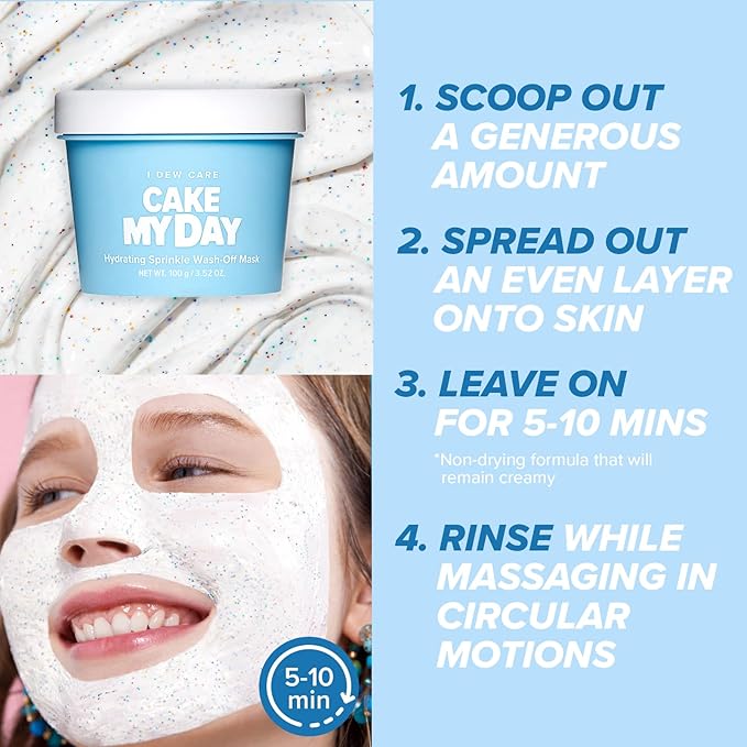 I DEW CARE Wash Off Face Mask - Cake My Day | With Hyaluronic Acid, Self Skin Care, Facial Treatment, Vegan, Cruelty-Free, Paraben-Free, Exfoliating, Deep Cleansing Detox, 3.38 Oz